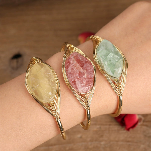 Natural Crystal Open Bracelet Tianhe Fluorite Powder Crystal Bracelet Handmade Jewelry