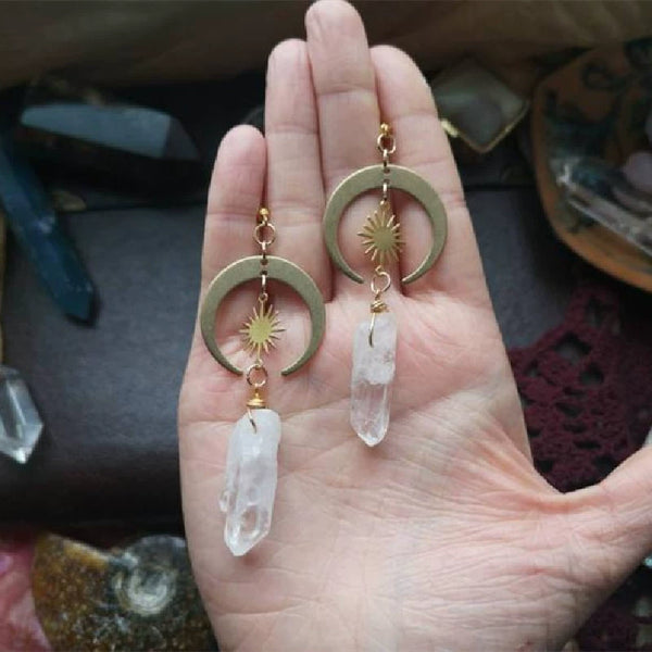 Crystal Agate Natural Stone, Moon Earrings Temperament Geometry